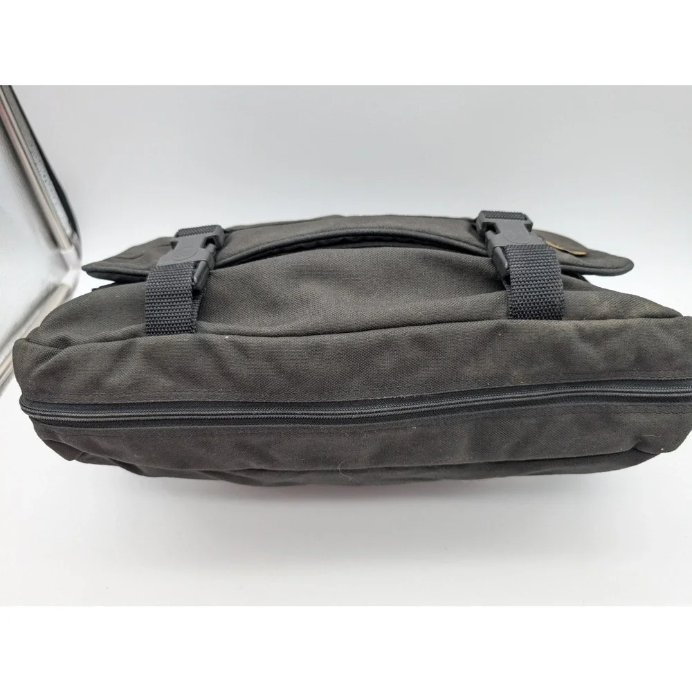 Eddie Bauer Black Canvas Messenger Bag Briefcase Organizer Buckle Closure